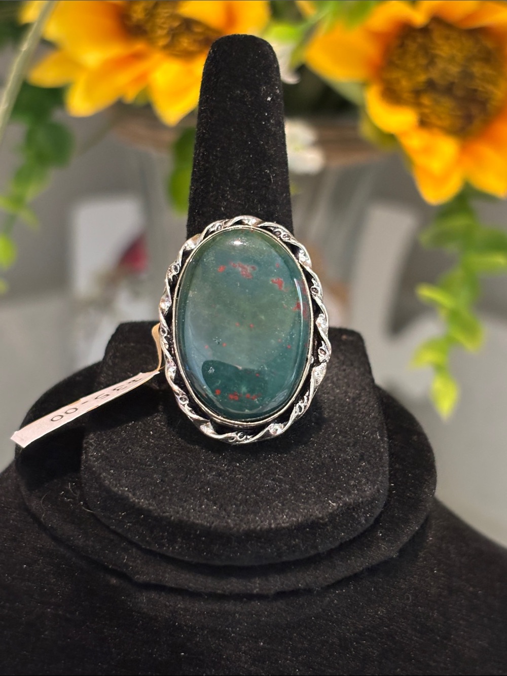 Sterling Silver Bloodstone Oval Statement Ring Size 8